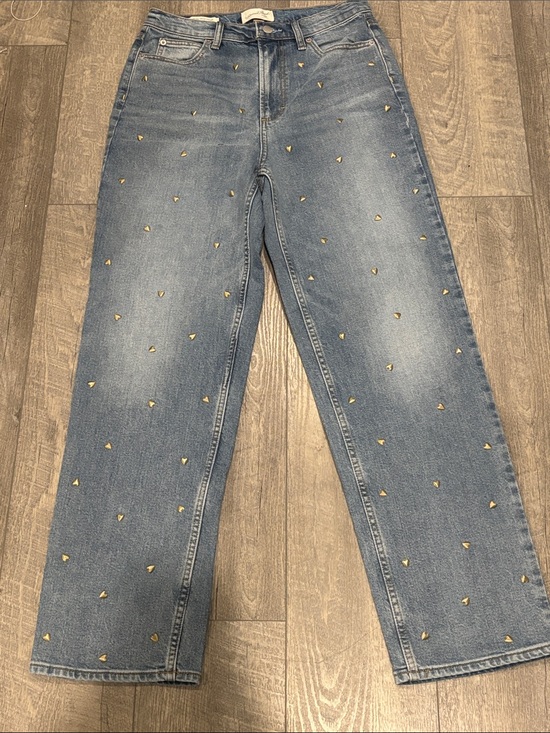 Universal Thread Denim - Universal Thread Light Blue Straight Leg Jeans with Gold Heart Studs